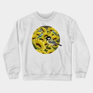 Titmice and Sunflowers Illustration Crewneck Sweatshirt